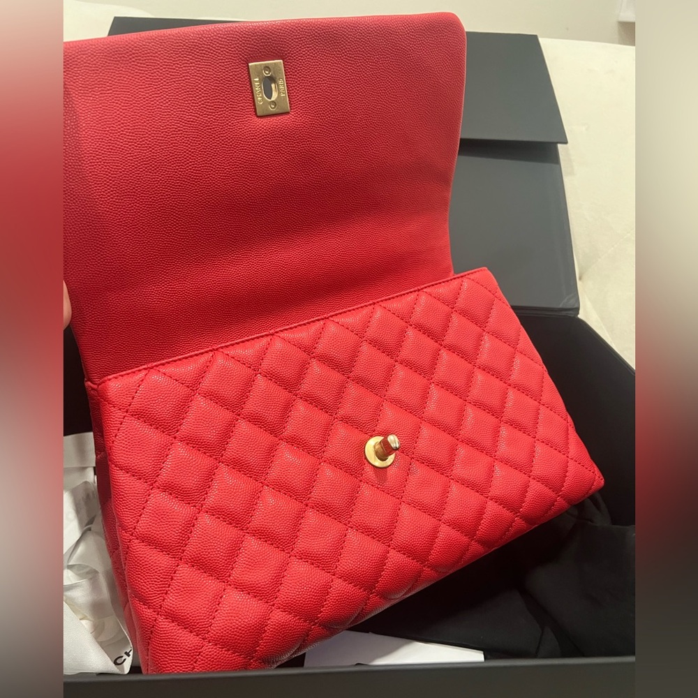 ❤️Coco Chanel Top handle Red Quilted Caviar Bag - Picture 12 of 16